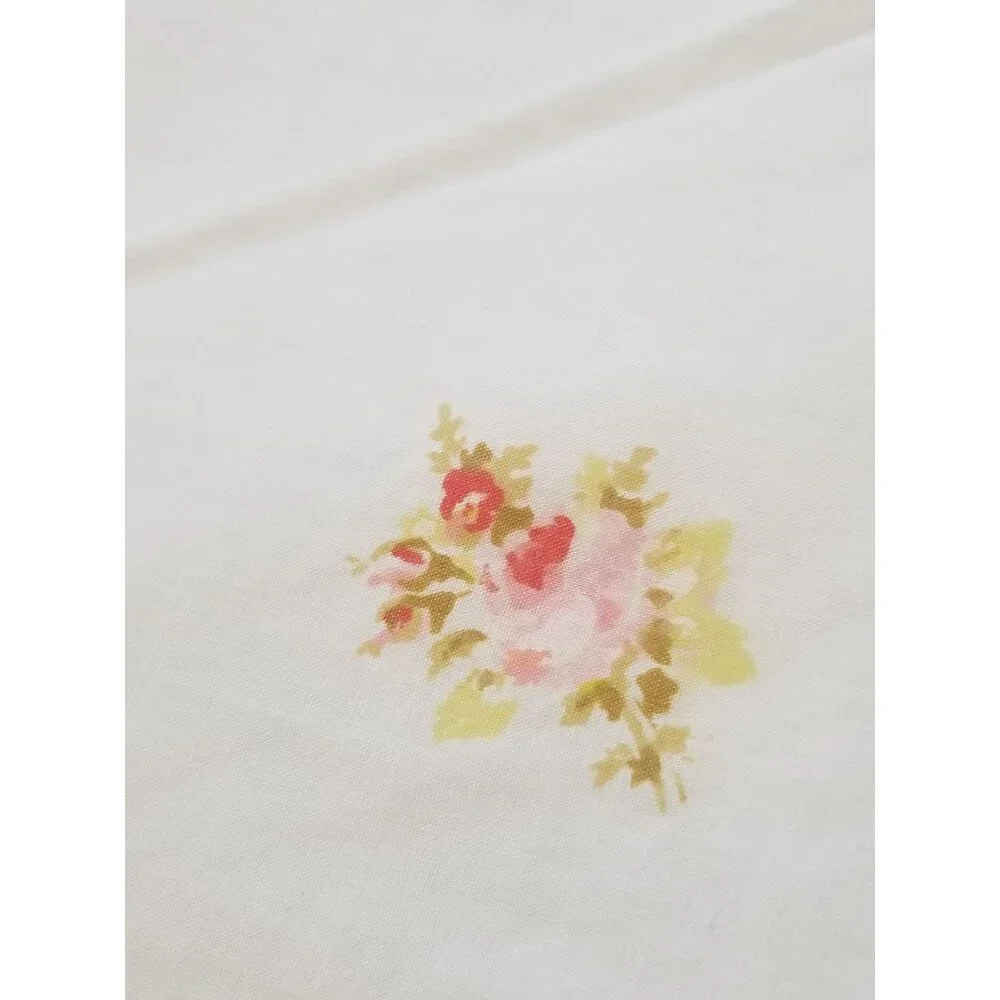 Sears Roebuck Vintage Full Flat Sheet White Pink Flowers 81x104 Perma Prest Perc